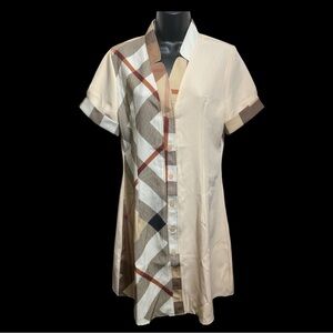 Chic Beige and Brown Plaid Women's Mini Dress